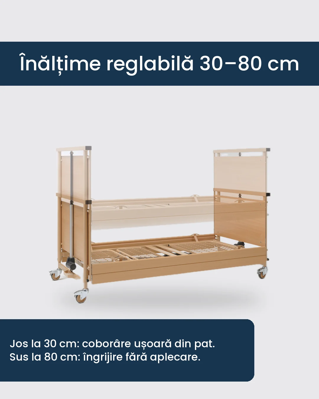 Pat bariatric cu înălțime reglabilă electric între 30 și 80 cm