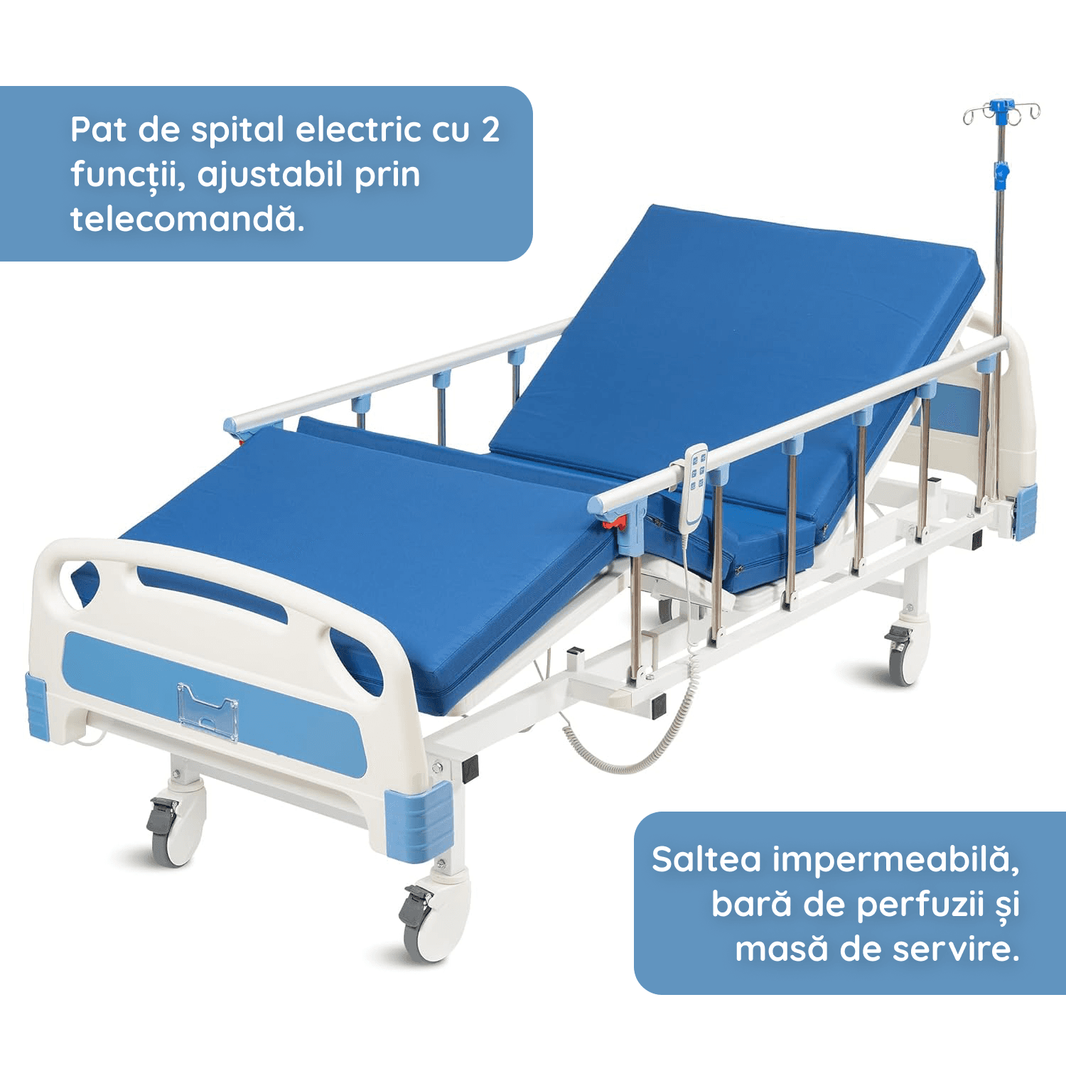 Pat medical electric cu 2 funcții acționat prin telecomandă — vedere față